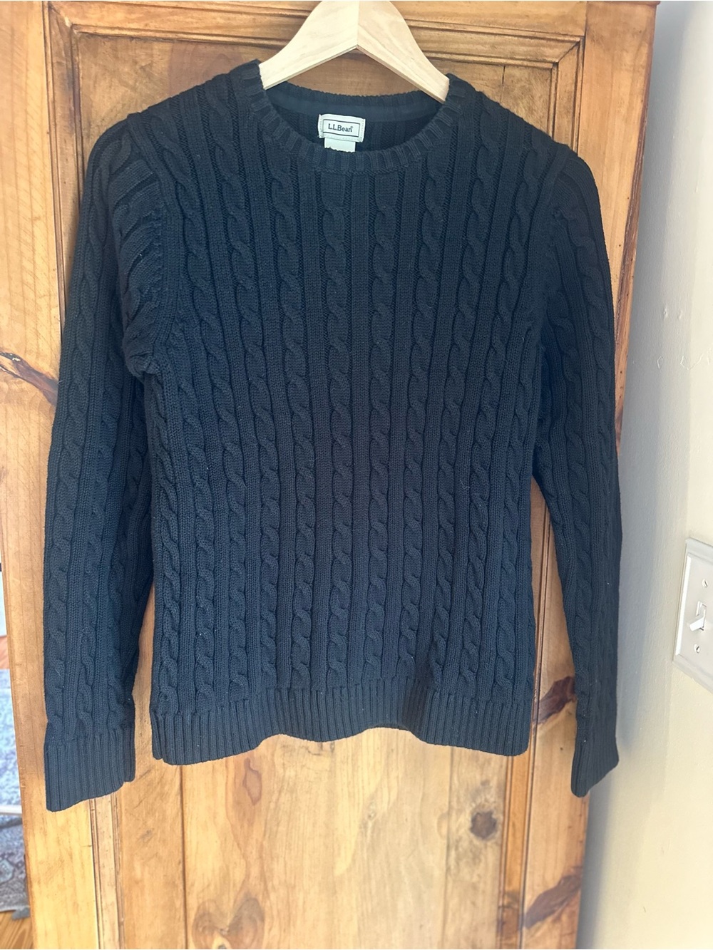 L.L. Bean Women’s Black Cable Knit Sweater 100% Cotton Small